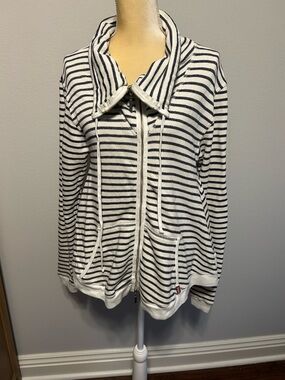 NEW Hard Tail Striped Zip-Up Hooded Sweatshirt in White and Navy Sz S